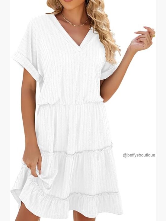Dresses & Skirts - V-Neck Short Sleeve Tiered Midi Dress Flowy A-Line Casual Summer